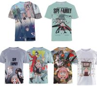 เสื้อยืดผู้ชาย Spy X Family แขนสั้นพิมพ์ลาย Kaus Anime เสื้อสีดำขาว