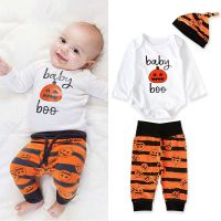 [COD] Boys and children European spring autumn pumpkin expression long-sleeved one-piece jumpsuit romper three-piece childrens ins