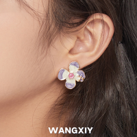 WANGXIY ต่างหูสตั๊ดดอกไม้สำหรับผู้หญิงสดขนาดเล็กเผือกสีม่วงต่างหูสตั๊ด S925 เข็มเงิน