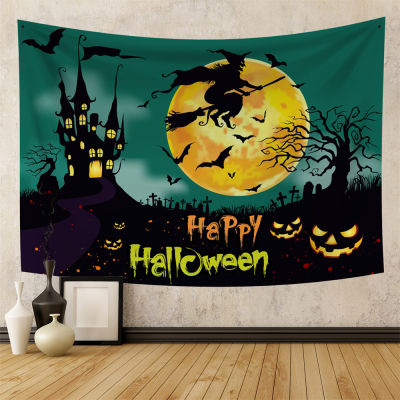 【cw】Halloween Decoration Tapestry Pumpkin Lamp Magic Castle Witch Room Decor Wall Hanging Mural Trick Or Treat Party Background