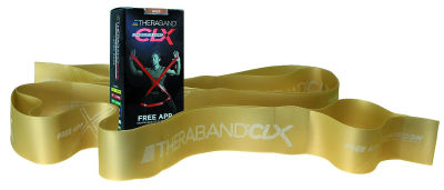 THERABAND CLX Resistance Band with Loops, Fitness Band for Home Exercise and Full Body Workouts, Portable Gym Equipment for Home Training, Gift for Athletes, Individual 5 Foot Band, Gold, Max, Elite