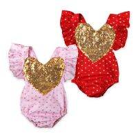 [COD] European and summer jumpsuit Valentines Day strappy love sequin triangle climbing romper childrens ins