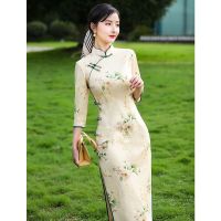 2022จีนแบบดั้งเดิมผู้หญิง Qipao Elegant Cheongsam Lady ชุดแต่งงานเซ็กซี่ Vestidos ดอกไม้พิมพ์ Vintage Cheongsam