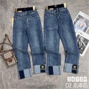 QNU339 - QUẦN JEANS SUÔNG XANH GẤP GẤU CHANIE