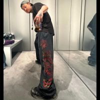 LP74 Ba lenciaga catwalk limited ink-jet graffiti printing wash old mens and womens loose pants casual pantsTH