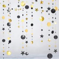 4M Glitter กระดาษสีดำทอง Twinkle LITTLE STAR วงกลม Garland Streamer BANNER งานแต่งงานวันเกิด Baby Shower EID ตกแต่ง-Lusier