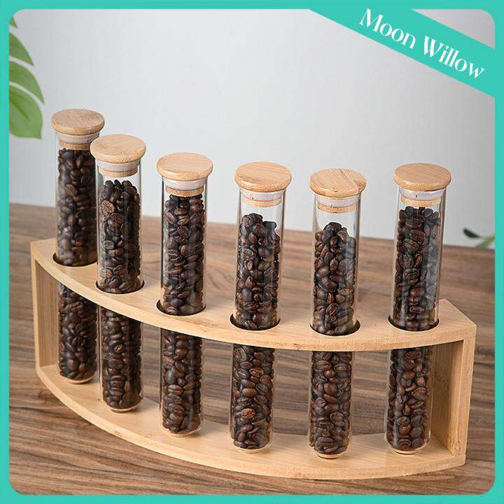 Moon Willow Dosing Coffee Bean Storage Tube, Wooden Holder Stand Coffee