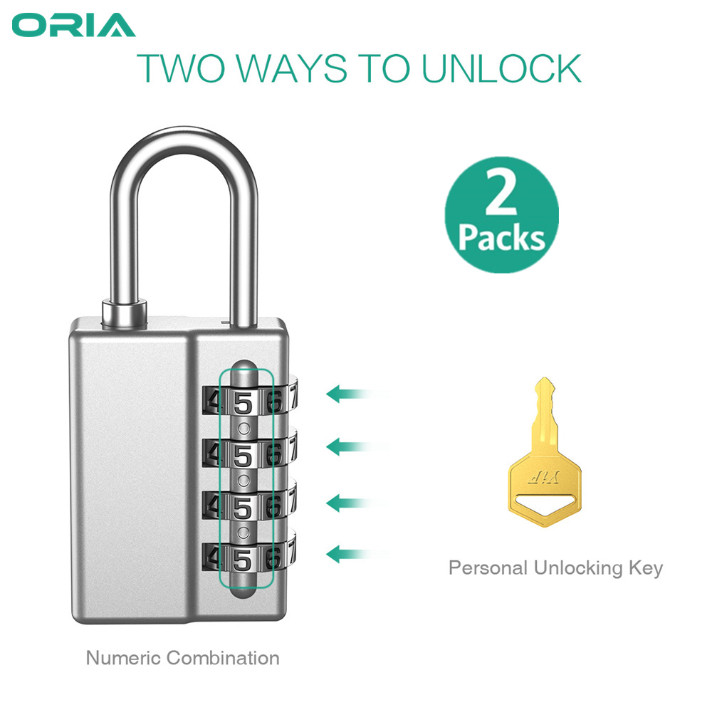 2 Pack Combination Lock with 2 Key for School Gym Locker Hasp Storage Fence ORIA 4 Digit Padlock Toolbox Case Sports Locker 