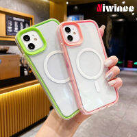 NIWINEE เคสโทรศัพท์3 In 1โปร่งใสสำหรับ iPhone 15 14 13 12 11 Pro Magsafe ชาร์จไร้สายขอบที่มีสีสันนุ่ม IP04-1ฝาหลัง TPU