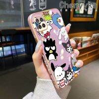 Chenyyyka เคสปลอกสำหรับ Samsung กาแลคซี A12 4G A12 5G M33 F12 M12 M53 5G เคส Sanrio Family Edge ดีไซน์ใหม่สี่เหลี่ยมเคสมือถือลวดลายเคลือบแบบบางเคสฝาปิดเลนส์เต็มรูปแบบกล้องปกป้องซอฟต์เคสกันกระแทก