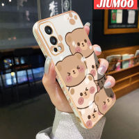 JIUMOO เคสสำหรับ Oneplus Nord 2 5G,เคสการ์ตูนหมีน่ารักใบหน้าขอบสี่เหลี่ยมเคสมือถือดีไซน์ใหม่บางลายชุบเคสฝาปิดเลนส์เต็มรูปแบบกล้องปกป้องกันกระแทก Softcase