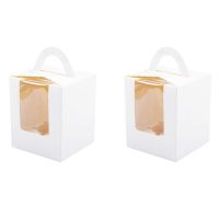 100 PCS Single Cupcake Boxes White Individual Cupcake Carrier Holders with Window Inserts for Bakery Wrapping Packaging