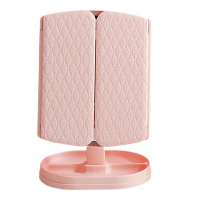 1 Set Folding Mirror Stylish Touch Control LED Cosmetic Mirror Desktop 3-Sided Folding Makeup Mirror with Light Daily Use Mirrors