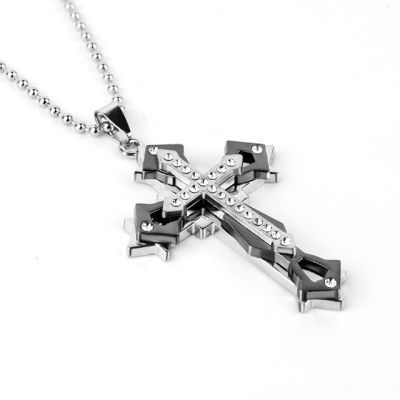 JDY6H Fashion Zircon Cross Necklace Stainless Steel Pendant Hip Hop Necklaces for Men Cross Jewelry Accessories Party Anniversary G