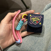 Euanjia สายคล้องแบบมีเคสปักลายหัวใจผ้าเดนิม,สำหรับ AirPods 1 2 3 AirPods Pro 2 4 InPods 12 I12หูฟังชุดหูฟังบลูทูธไร้สายกระเป๋าใส่หูฟังปลอกหุ้มกันกระแทก