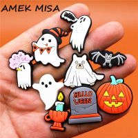Single Sale 1pcs Cartoon Ghosts Shoe Buckle Accessories PVC Halloween Shoe Charm Decorations Pins Fit Croc Jibz Party Kids Gifts
