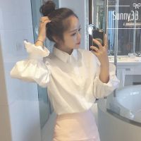 Long - sleeved white shirt women bubble sleeve shirt.