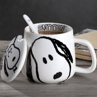 Original- Snoopy Ceramic Household Mug Cute Female Creative Personality Trend With Lid Spoon Couple Coffee Drinking Cup