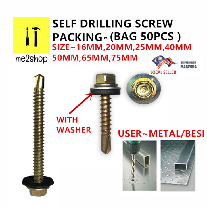 Self Drilling Screw Dshw With Washer For Metal Skru Untuk Besi