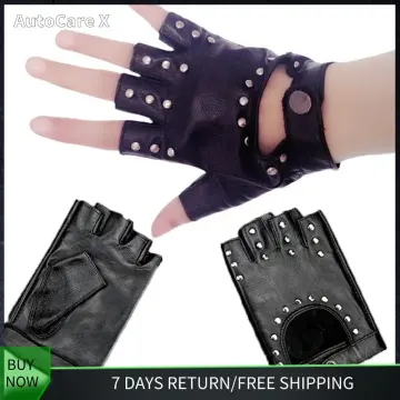 Genuine Leather Lambskin Punk Fingerless Motorcycle Biker Riding