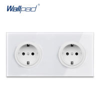 Wallpad L6 คู่ 2 Gang EU ปลั๊กเยอรมันปลั๊กผนัง Schuko Dual Power Outlet Twin แผงกระจกนิรภัยสีขาว 172*86 มม.-Linqiaoe