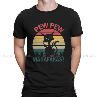 Meaning Unique Tshirt Pew Pew Madafakas Cat Animal 100% Cotton Hip Hop Gift Idea T Shirt Stuff Ofertas