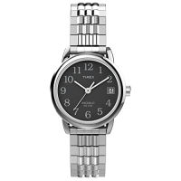 Timex Womens Easy Reader 25mm Perfect Fit Watch – Silver-Tone Case Black Dial with Silver-Tone Expansion Band