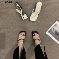 Restoring ancient ways design feeling small heels French set toe sandals slippers female summer wear outside 2023 chun xia designer shoes