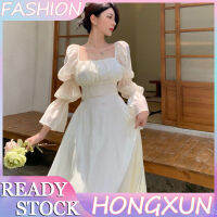 HONGXUN Beauty กลับมาชุดแขนยาวเนคไททรงสี่เหลี่ยมฝรั่งเศสของผู้หญิง