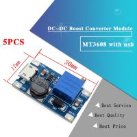 5ชิ้น MT3608 DC-DC โมดูลคอนเวอร์เตอร์เพิ่มกำลังบูสเตอร์จ่ายไฟเพิ่มบอร์ดสเต็ป2A เอาต์พุตสูงสุด28โวลต์