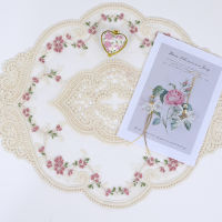 European Oval Embroidered Lace Fabric Transparent Placemat Coaster Coffee Table Mat Snack Food Cover Cloth Kitchen Decoration