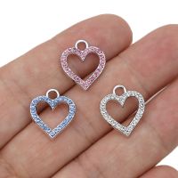 10Pcs Silver Plated Pink Crystal Heart Charm Pendant for Jewelry Making Earrings Bracelet Necklace Accessories DIY Findings Headbands