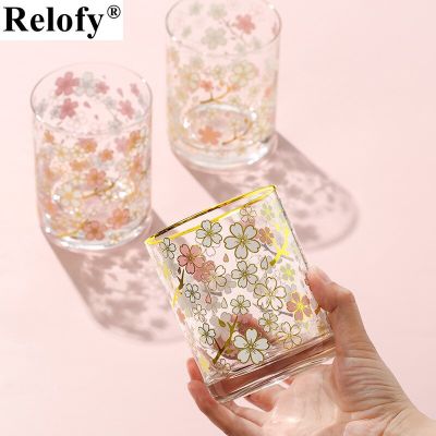 396ml Cold-change Sakura Cup Round Mouth Glass Wine Glass Gradient Color Heat-resistant Glass Office Net Red Girl Ins Water Cup
