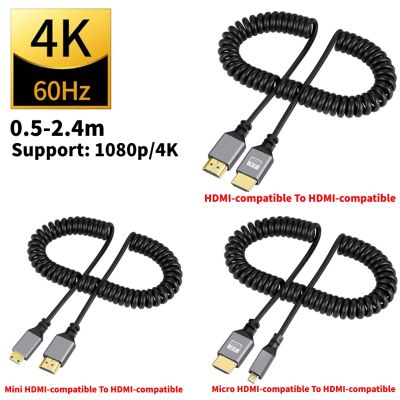 Chaunceybi 4K 60HZ 0.5-2.4M MINI/Micro HDMI-compatible TO Coiled Extension Cable Male to Plug