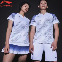 ชุดเสื้อแบดมินตัน Li Ning เสื้อแขนสั้นแบบแห้งเร็วเสื้อแบดมินตันทีมระบายอากาศได้ดีเสื้อเจอร์ซี่แบบเปิดโล่งสไตล์อังกฤษทั้งหมดแห้งเร็วสำหรับทั้งหญิงและชายแห้งเร็ว