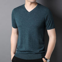 New Spot Factory Store 100 Pure Wool Sweater MenS Short -Sleeved Chicken Heart Collar Sweater, Color Trendy Half