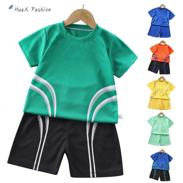 huax-fashion-เสื้อยืดชุดฟุตบอลแขนสั้นกีฬาสำหรับเด็กอายุ3-8ปี-2ชิ้นสำหรับฤดูร้อน