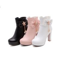 รองเท้าบูทส้นสูง Sepatu BOOT Pendek ใหม่ฤดูใบไม้ร่วงและฤดูหนาวสำหรับผู้หญิงรองเท้าบูท Martin ส้นสูงหนาสั้นรองเท้าผู้หญิงมีซิปข้างพร้อมรองเท้าบูทขนแกะให้ความอบอุ่น