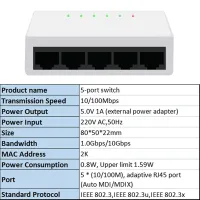 KuWFi อะแดปเตอร์สวิตช์อีเธอร์เน็ตพอร์ต5/8 10/100Mbps สวิตช์อีเธอร์เน็ตสวิตช์ RJ45เร็วสลับตัวสลับอีเทอร์เน็ตสวิตช์ JHJ3825 Mdi/mdix อัตโนมัติ