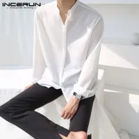 (Korea Style)INCERUN Mens Long Sleeve Plain Casual Button Down Shirts