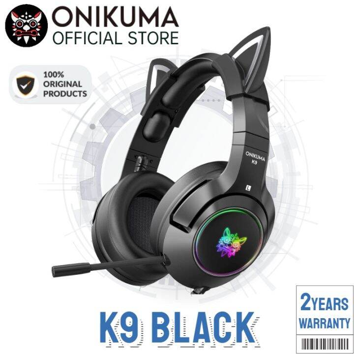 COD&Ready Stock ONIKUMA K9 Black Cute Cat Ear Headphone with Mic Cute