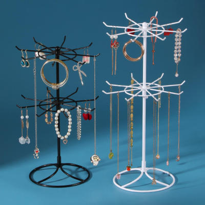 Earrings Display Stand Rotating Jewelry Organizer Rotating Jewelry Rack Hair Accessories Display Double Layer Necklace Display Rack