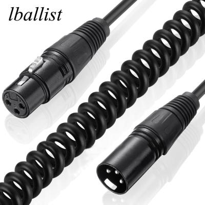 lballist 3Pin jack Elastic Coiled XLR Cable Male to Female OFC Copper Dual Shielded(Foil+Braided) For Mic Mixer