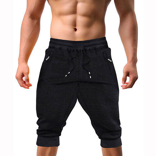 tacvasen-casual-shorts-34-jogger-capri-pants-mens-breathable-below-knee-outdoor-sports-gym-fitness-shorts-with-zipper-pockets