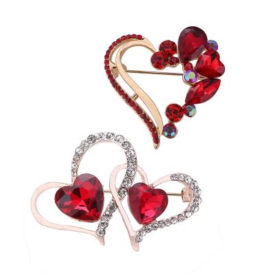 Red Rhinestone Love Heart Brooches For Women Men Classic Valentine 39;s Day Party Casual Brooch Pin Clothes Clips Gifts