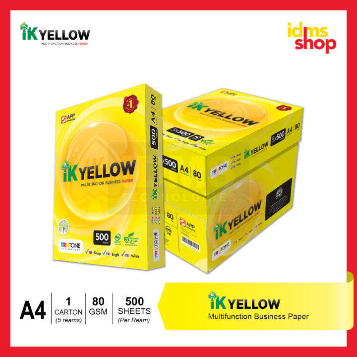 Ik Yellow A4 Paper 80gsm 1 Carton Box 5 Ream 500 Sheetsream Lazada 8357