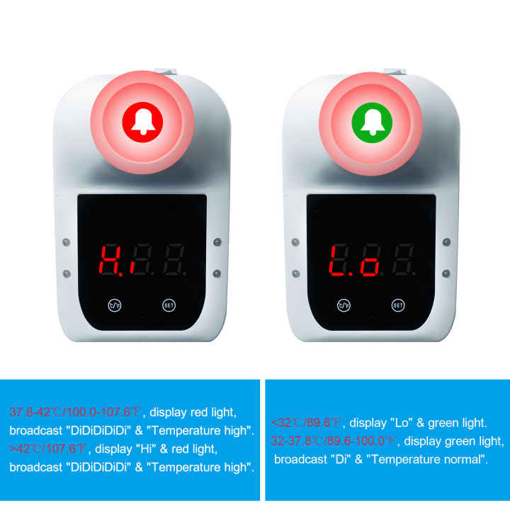 non-contactเทอร์โมมิเตอร์วัดหน้าผากแบบอินฟราเรดสำหรับผู้ใหญ่เด็กทารกพื้นผิววัตถุจอแสดงผลlcd-wall-mount-self-service-0-1sการทดสอบอย่างรวดเร็วปลุกไม่มีแบตเตอรี่