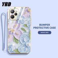 YBDเคสโทรศัพท์ดีไซน์ใหม่สำหรับ OPPO Realme C35 4G Narzo 50A Prime 4G เคสชุบน้ำมันเคสพิมพ์ลายดอกไม้เคสแถมฟรีสายคล้อง