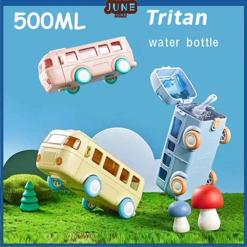 Cute Water Bottle with Strap Toy Bus Portable Water Cups for Kids