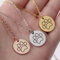 [COD] 2021 new product personality simple necklace pendant diy stainless steel round piece lettering dog paw